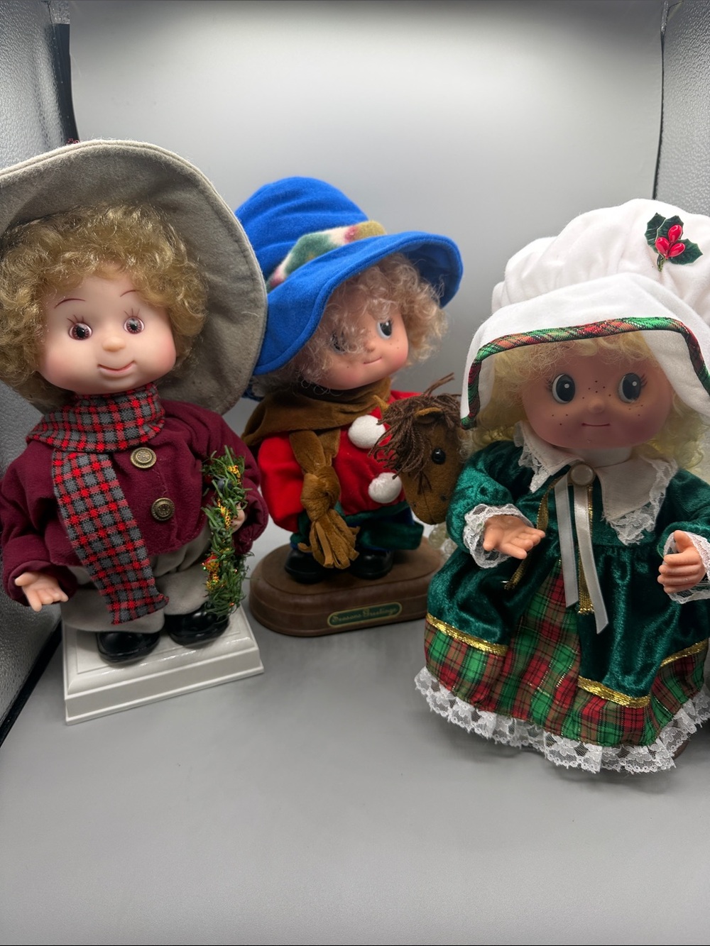 Three Vintage Animated Christmas  Dolls Undercover Kid Derek & Two Small Frys